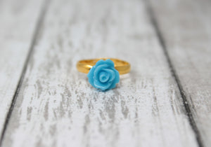 Tiny Petals Stacking Ring ~ Sky Blue Rose