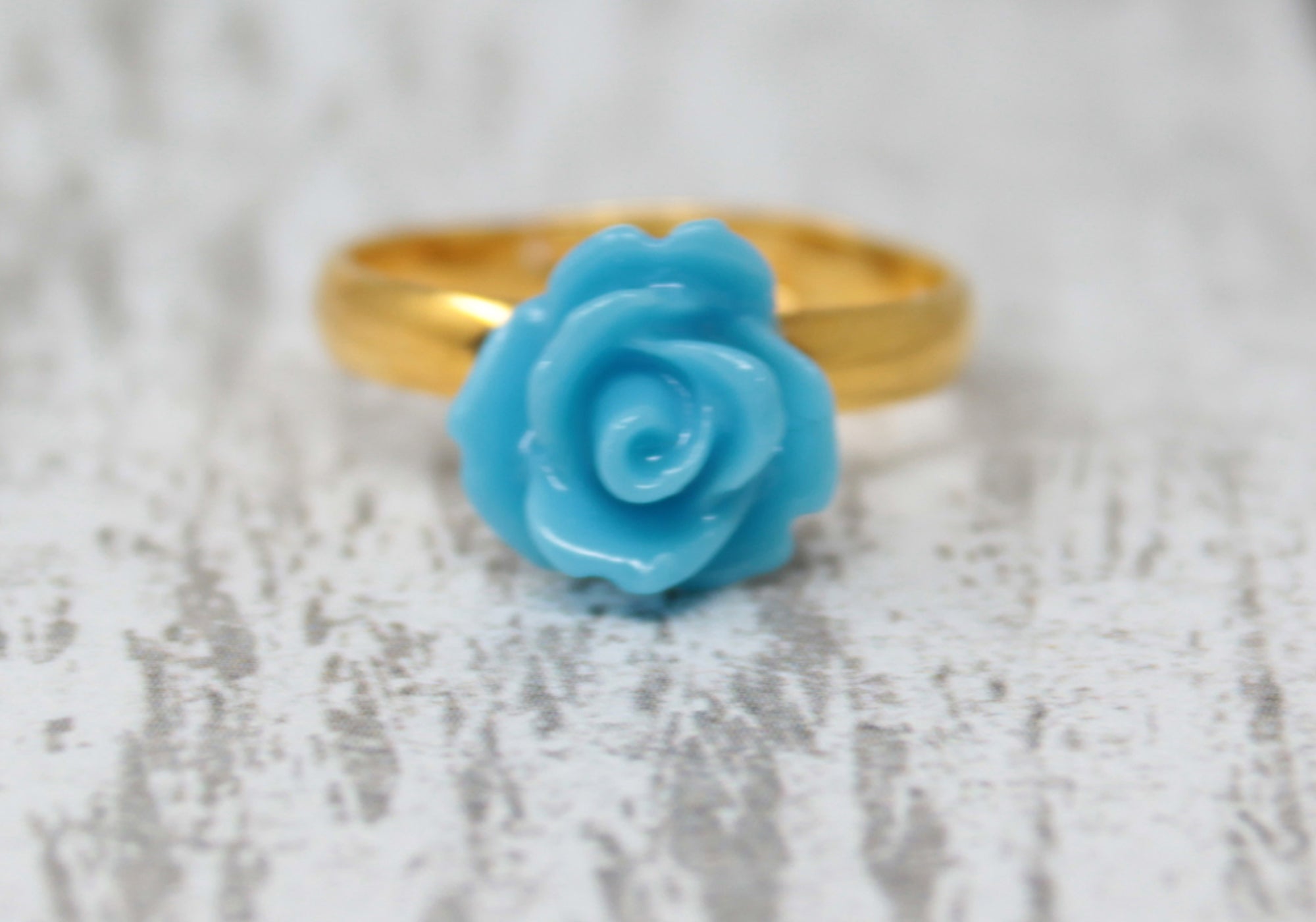Tiny Petals Stacking Ring ~ Sky Blue Rose