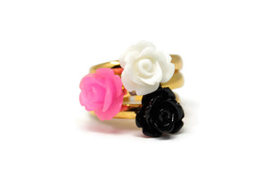 Tiny Petals Stacking Ring ~ Frosted Hot Pink Rose