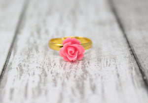 Tiny Petals Stacking Ring ~ Strawberry Pink Rose