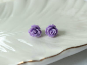 Single Bloom Rose Stud Earrings in Violet
