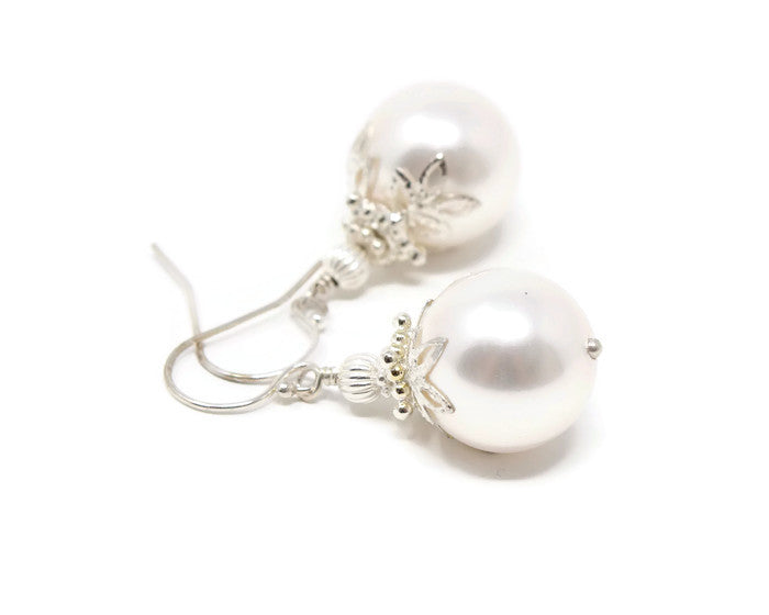 14mm White Christmas Ball Earrings
