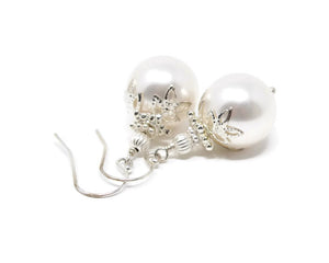 14mm White Christmas Ball Earrings
